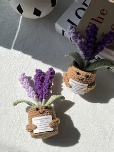 Handmade Crocheted Fabric Compact Mini Lavender Flower Pot - Cheerful Emotional Support Decor, Mother's Day Gifts, Desk Home Decor,summervibes