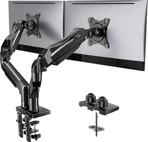 HUANUO Dual Monitor Stand, Fully Adjustable Gaming Monitor Desk Mount for 13–32″ Computer Screens, Full Motion VESA 75x75/100x100 with C-Clamp & Grommet Base, Each Arm Holds 4.4 to 19.8 lbs