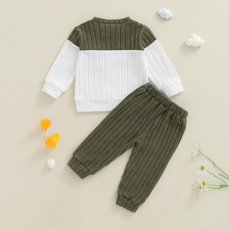 Toddler Baby Boys Clothing Set Fashionable Plush Long Sleeve Pullover with Solid Color Pants 2 Pcs Winter Outfits