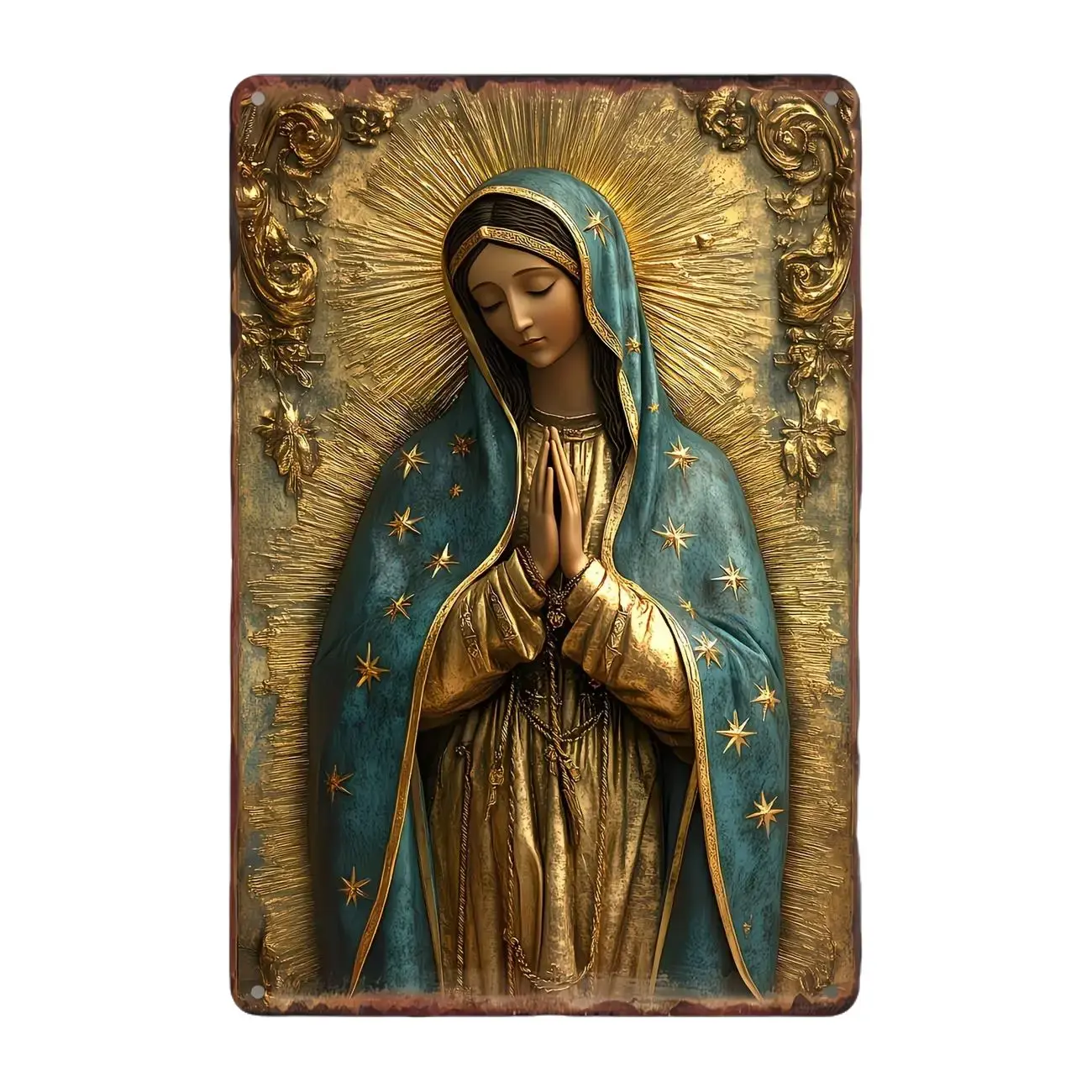 Our Lady of Guadalupe Vintage Metal Iron Tin Sign - Elegant Modest Religious Wall Art, Virgin Mary Decor, Home Decor for Wall, Catholic Home Gift for Faithful Ornaments Ornaments