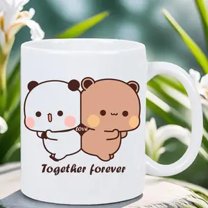 Forever Together Bear Ceramic Coffee Mug 11oz White Mug Featuring Adorable Cartoon Bear Design