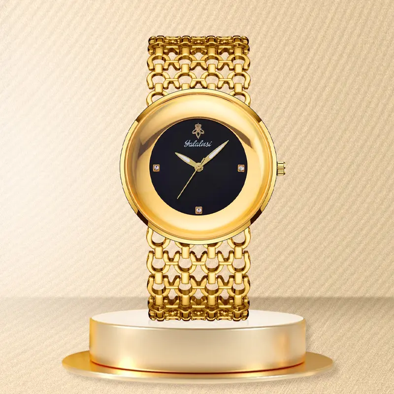 Luxury Round Bracelet Watch for Women Golden & Black Dual Color Options Waterproof Free Size Adjustment Elegant Daily Wear Fashionable Wristwatch Perfect Christmas Gift Valentine's Day Gift-1016
