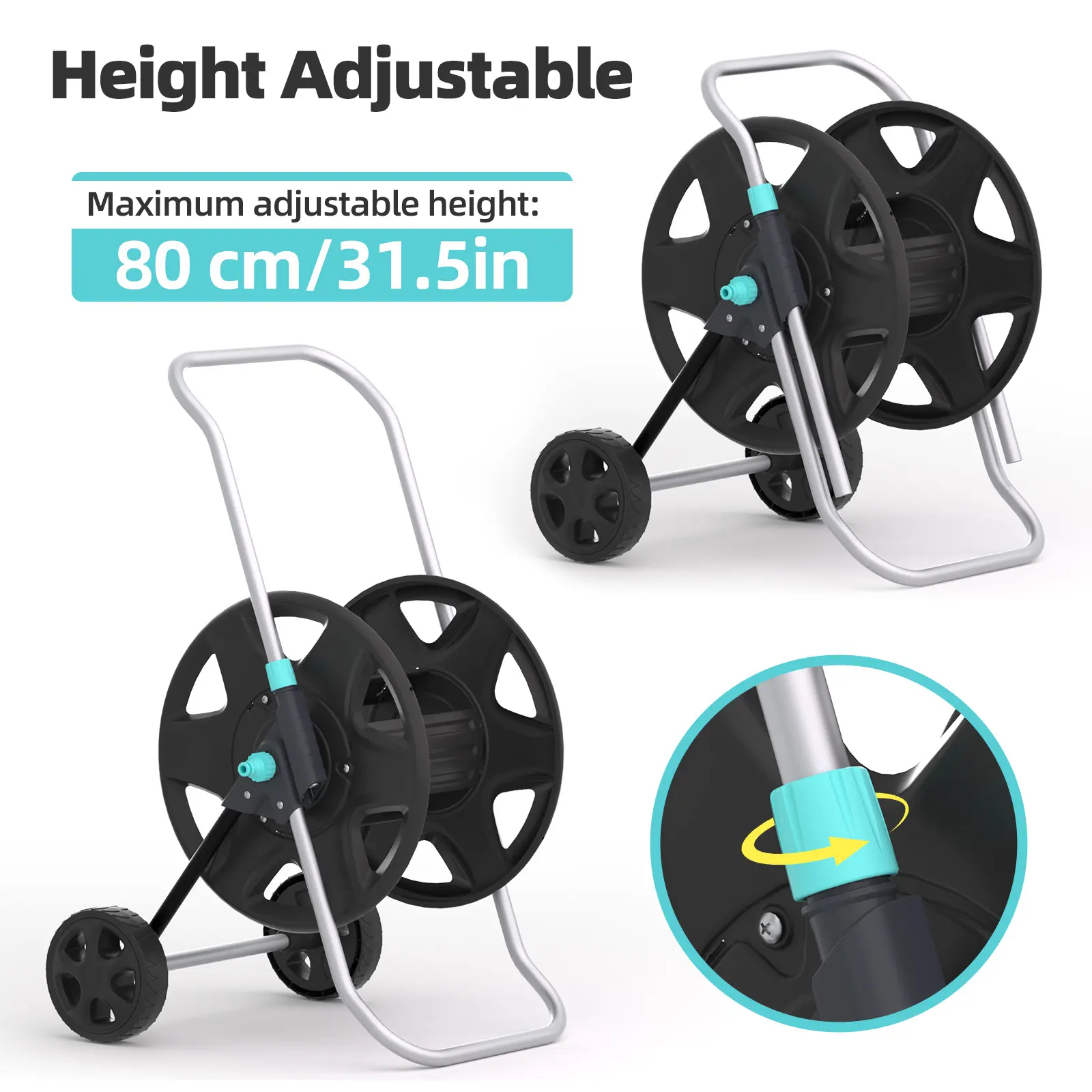 YESTAR Metal Garden Hose Reel Cart, Portable Water Hose Storage Cart with Wheels, Holds 160ft 1/2" Hose or 100ft 5/8" Hose, Height Adjustable Handle