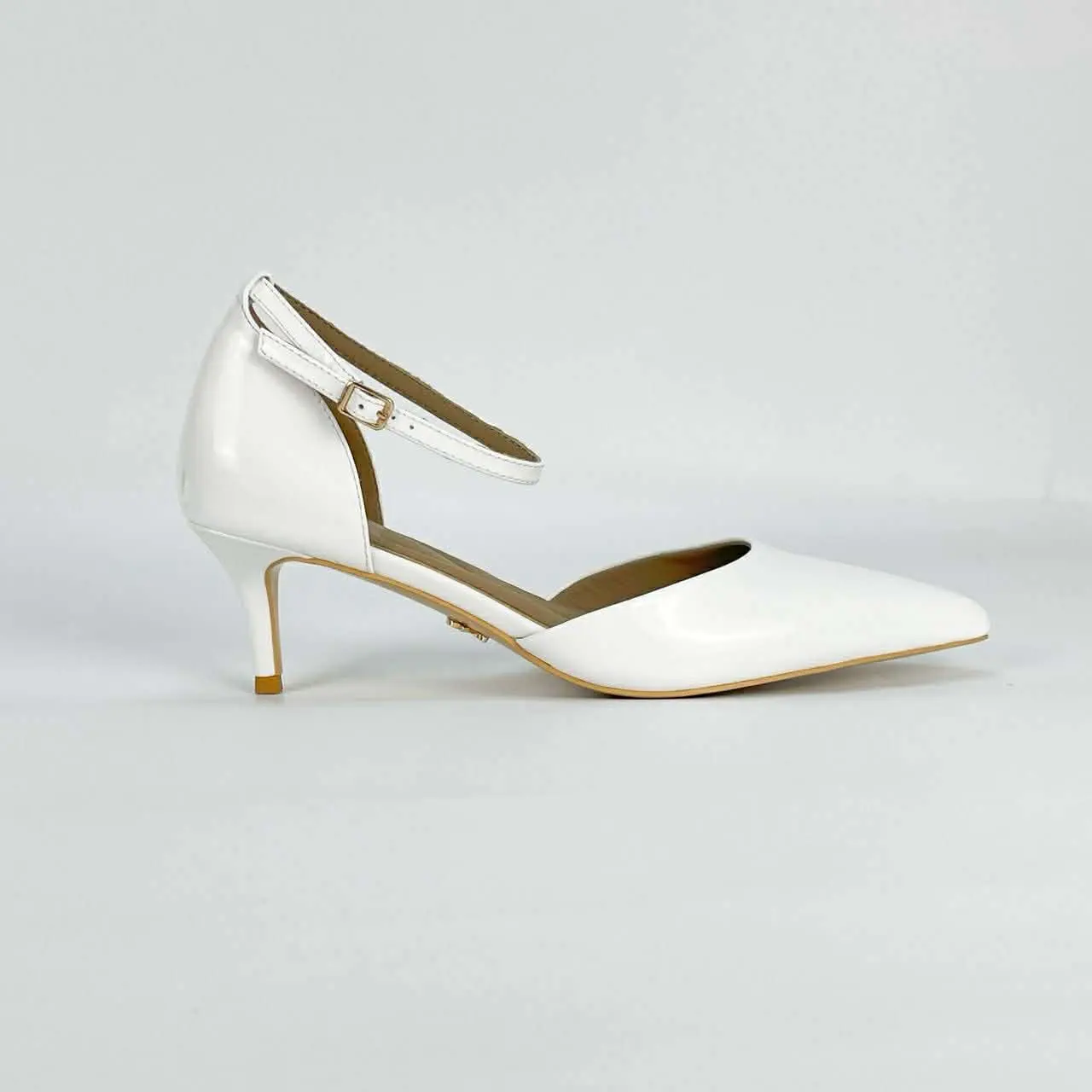 White Tomika Patent Leather Kitten Heel