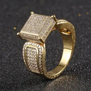 Men’s Hiphop Style Square Ring – New Micro-Set Cubic Zirconia (CZ) Design, Fashionable for Parties, Great Gift, High Quality