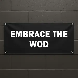 Embrace The WOD Vinyl Banner - Crossfit Gym Decor - Workout Banner for Home or Fitness Studio - 48x18 Vinyl with Grommets - Printlabz Flag Banner -PTT0007 Box Garage