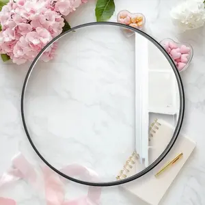 34" Round Decorative Wall Mirror Black - Modern Home Decor, Stylish Metal Frame, for Living Room Bathroom, Threshold Designed with Studio McGee