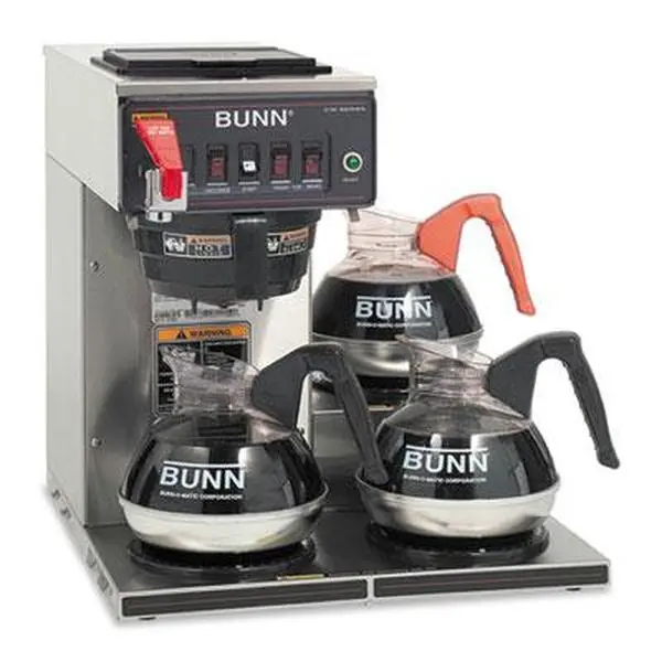 BUNN Stainless Steel Low Profile Commercial-Rated Plumbing Plug-In Home Cafe Automatic Filter Coffee Brewer - Space-Saving Kitchen Machine, Carafe/Decanter Compatible, Backup Pour-Over, 3.9 gal/Hour Brew, Splashguard™ Hot-Water Tap, 12-Cup Brew