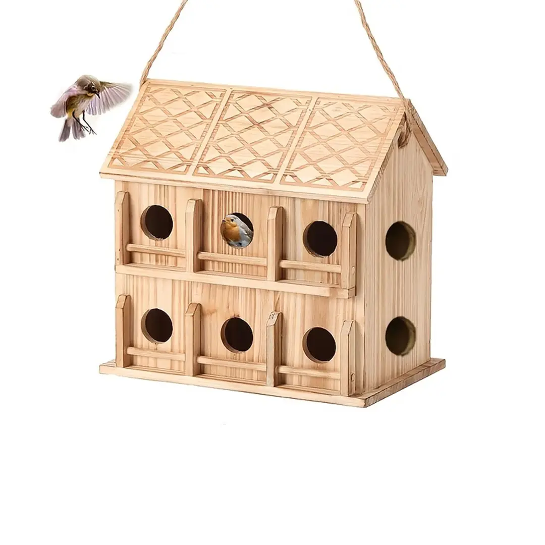 Bird House,Bird House for Outside,Wooden Bird Houses for Outside Hanging,Birdhouse Outdoor Nesting Box for Wild Bird Viewing