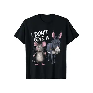 Men's Funny "I Don't Give A" Mouse & Donkey Graphic T-Shirt 180g Cotton Retro Loose Fit Short Sleeve Round Neck Casual Tee, Machine Washable Humorous Design funk  volume  shirt men  gifts Menswear Soft