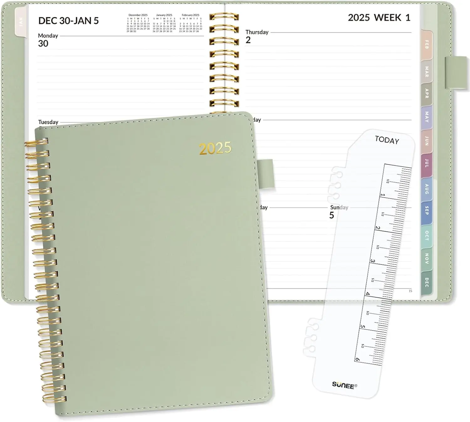 2025 Weekly & Monthly Planner 6.4"x8.5" - 12 Months (January 2025 - December 2025) with Vegan Leather Cover, Pocket, Bookmark & Notes