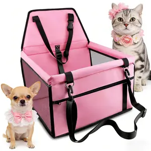 Pet Reinforce Car Booster Seat for Dog Cat Portable and Breathable Bag with Seat Belt Dog Carrier Safety Stable for Travel Look Out,with Clip on Leash with PVC Tube, Pink
