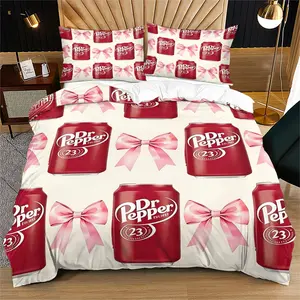 Bow and Dr. Pepper beverage combination creative design pattern printed duvet cover set, perfect for bedroom decoration of boys, girls, and young people, including 1 duvet cover and 1 or 2 pillowcases without a core and pillow Bedding Sets