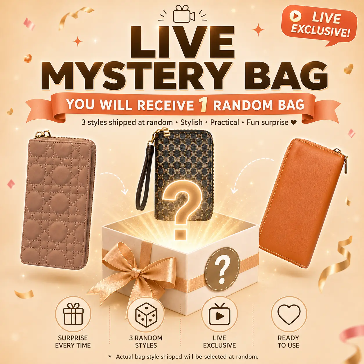 Random Giveaway Item | Women’s Mystery Wallet, 1 Random Style Zip-Around Long Clutch Purse, Card Holder Organizer, 3 Assorted Designs