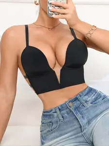 Women's Sexy Nude Push-Up Bra, Elastic Underwire Deep V Bra, Comfortable Fit Fashion Design, Perfect Daily Wear Choice