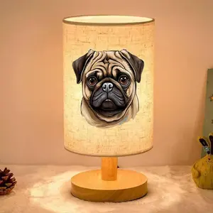 Cute Pug Pattern Table Lamp, USB Powered LED Night Light with Fabric Shade, Decorative Light for Home Bedroom & Dormitory