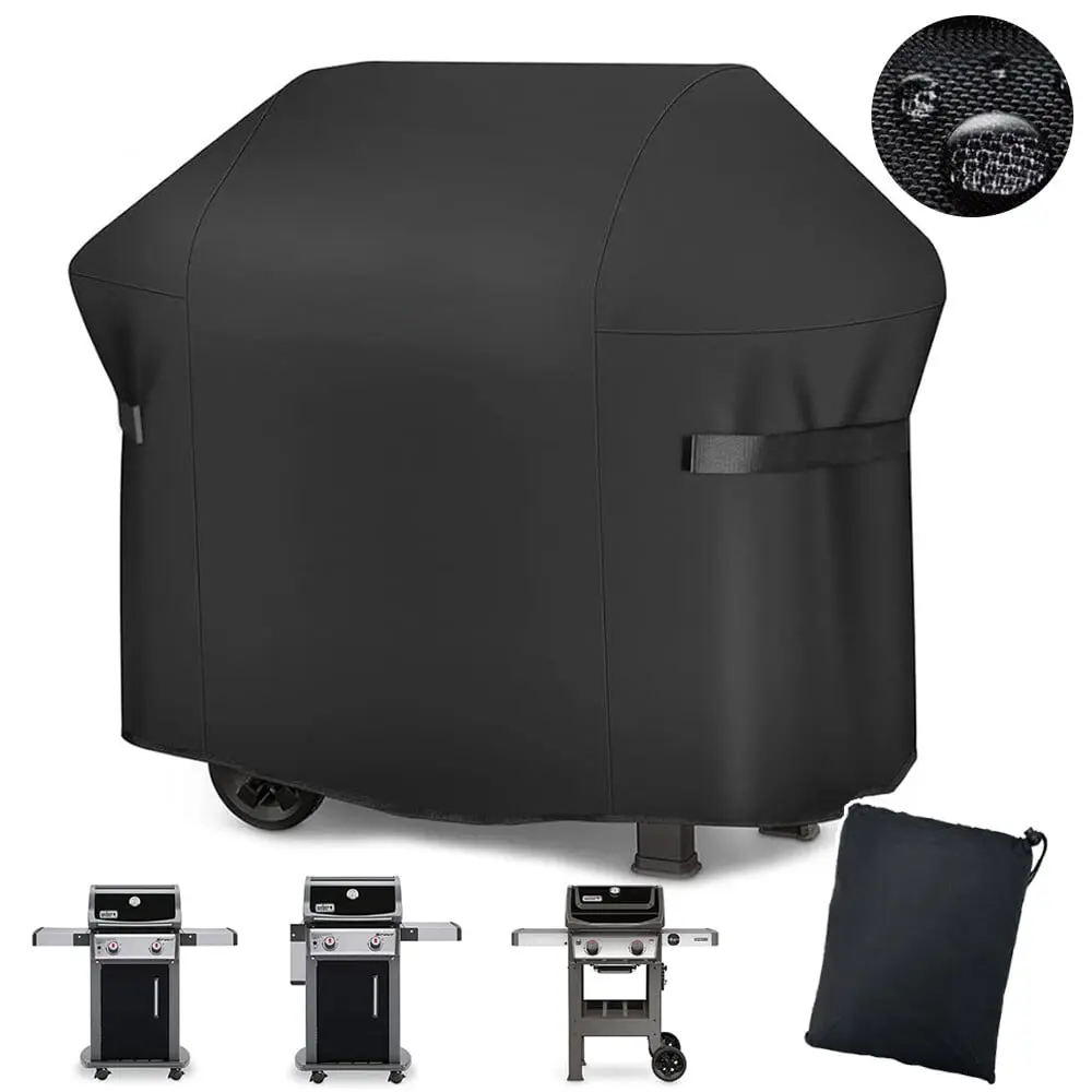 HOMEYA 48in Heavy Duty 600D Oxford Cloth BBQ Grill Cover, Waterproof Anti-UV Outdoor Barbecue Cover with Adjustable Hook-and-Loop Straps & Universal Strap for All Year Round Protection, Fits Weber Spirit 200, Spirit II 200 Series E210