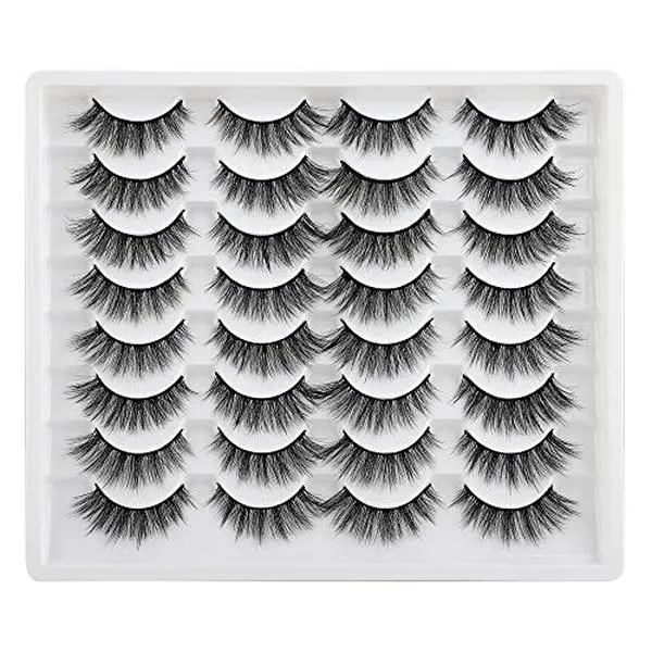 JIMIRE 16 Pairs Cat Eye False Eyelashes Fluffy Natural Fake Lashes 3D Volume Lashes Pack for Cat-Eye Look