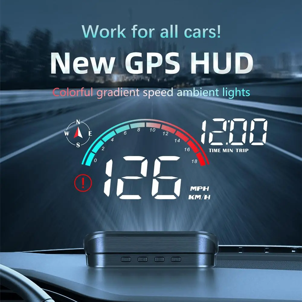 Plug-In Car GPS HUD (Head-Up Display) - OBD2 Digital Speedometer, Compass Projector, Smart Display, Media Player Accessory, LED Automotive Dashboard Electronic Equipment, Car Lighting Accessory, 1 Piece