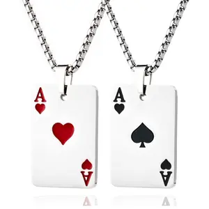 2Pcs Stainless Steel Pendant Necklace for Men and Women Poker Card Pendant Jewelry Gift