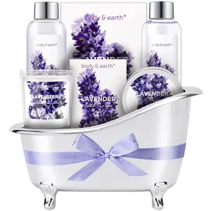 Lavender Gift Baskets for Women, Spa Bundles with Bubble Bath, Bath Salts, Body Lotion, Scented Candle, Valentine Hygiene Kit Mother's Day Gift For Mom Pamper Your Mother