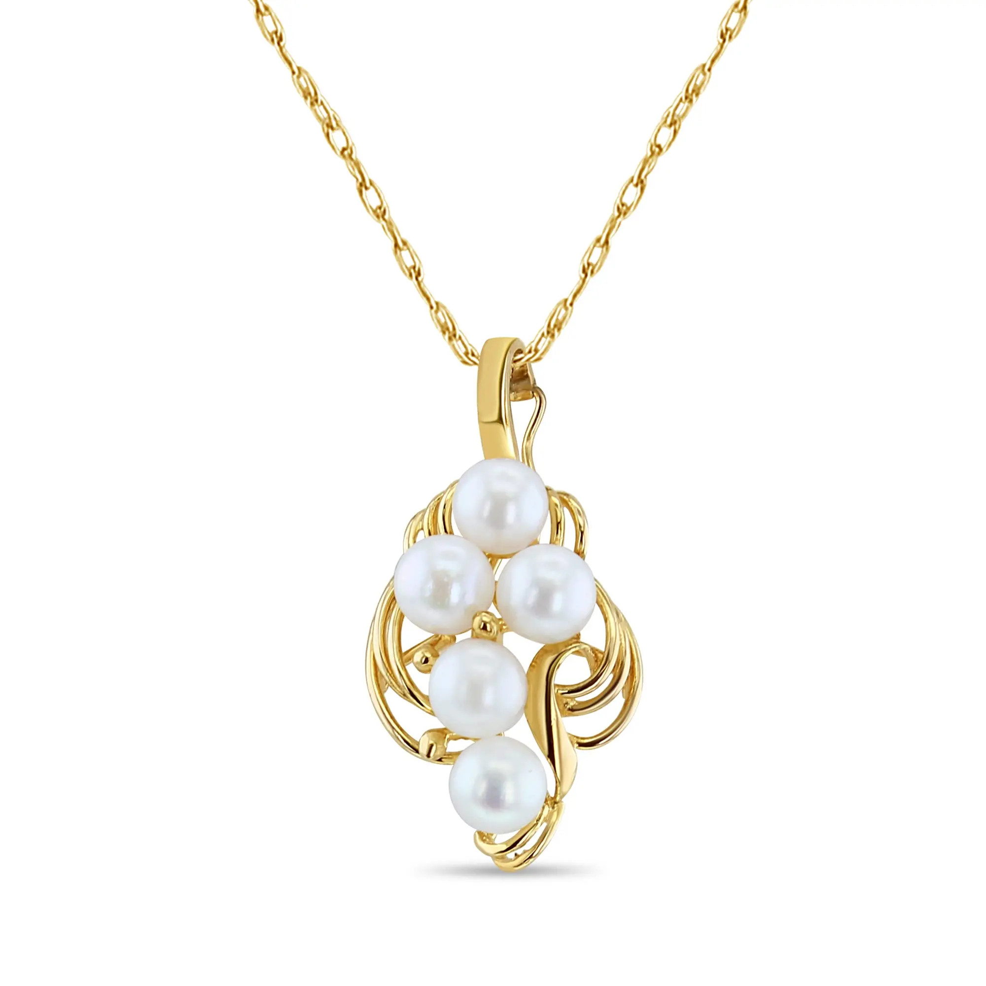 5MM Pearl Cluster Necklace 14k Yellow Gold
