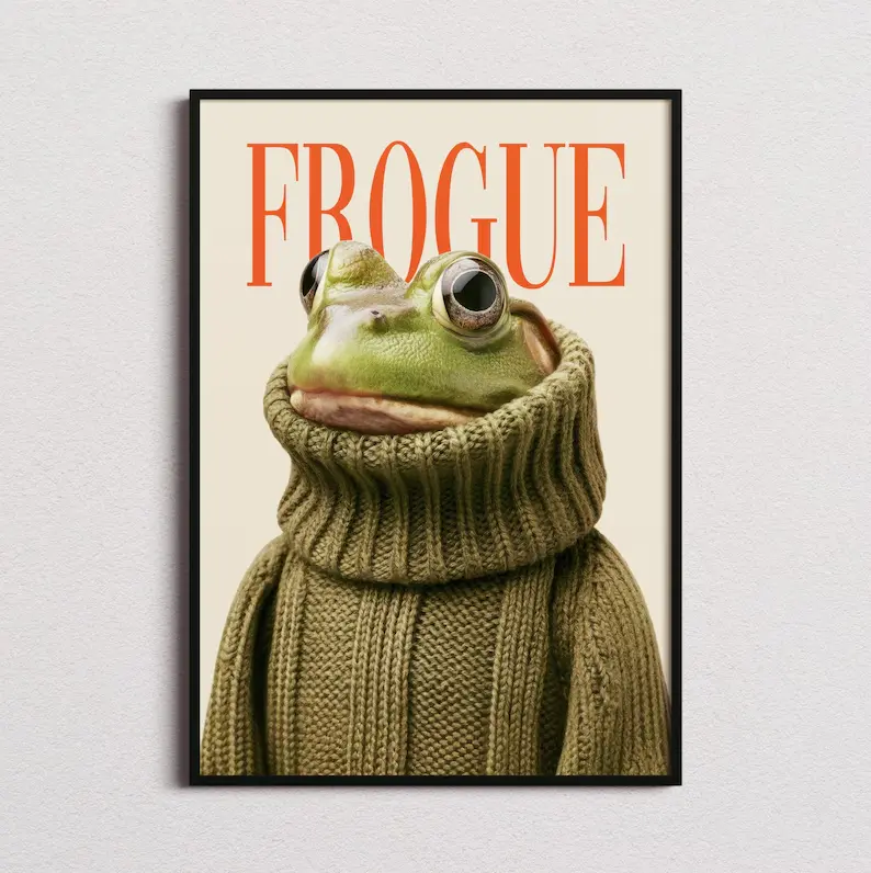 Frogue Magazine Art Print, Fashion Frog Print, Funny Frog Poster, Trendy Eclectic Decor, Frog Art, Chic Wall Art, Chic Prints, Trendy Prints Unframed