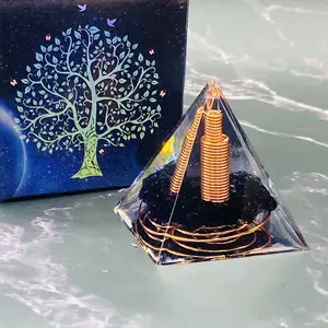 1pc Orgone Pyramid with Copper Wire & Obsidian - Crystal Energy for Yoga, Meditation, Home & Office Balance Decor