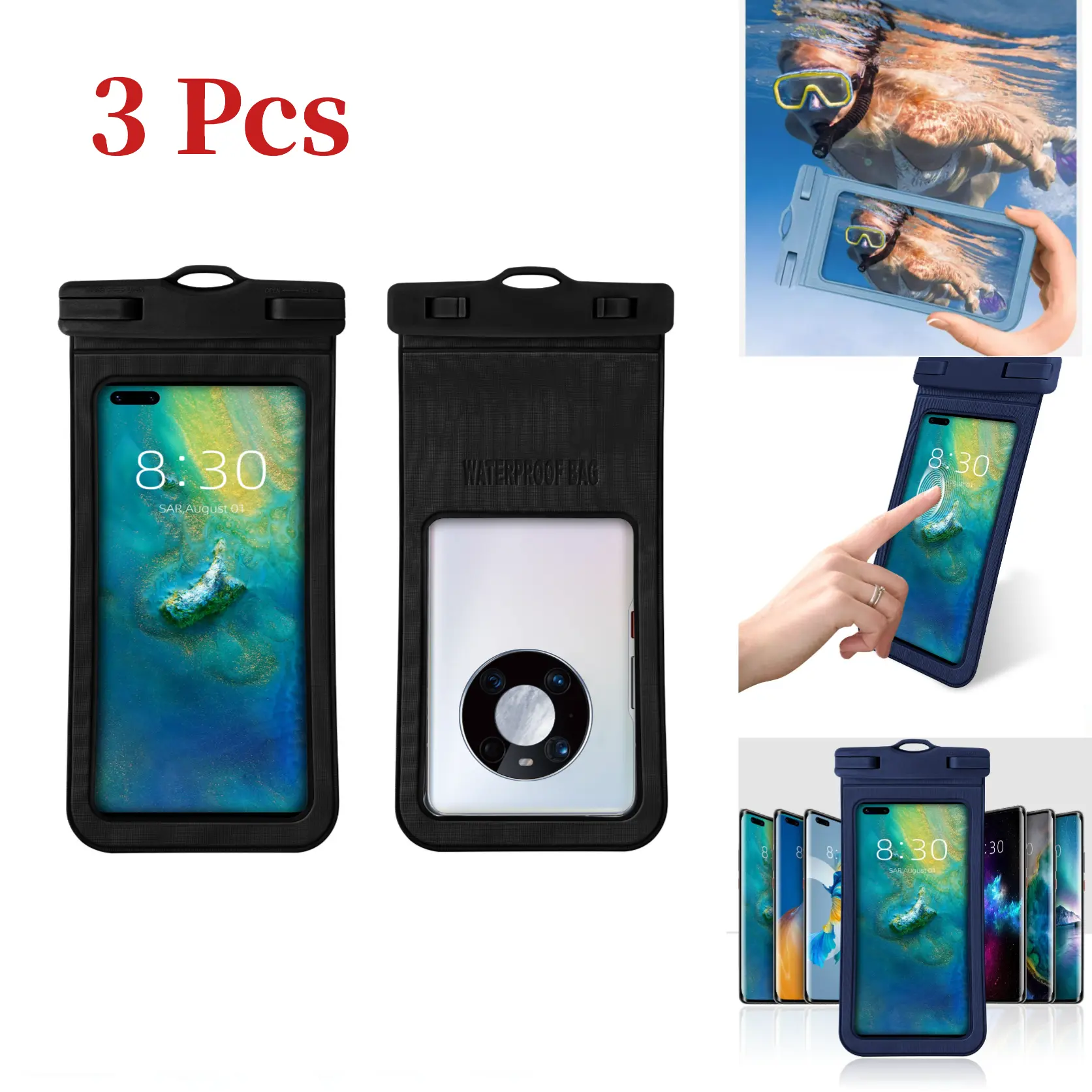 Waterproof phone pouch, touch-screen compatible, compatible with multiple models, suitable for outdoor swimming, photography, rafting, and diving