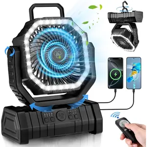 Portable Fan Rechargeable, 20000mAh Cordless Battery Powered Camping Fan with LED Light & Remote, 4 Speeds Wind, Timer, USB C, 360° Hanging Hook, Oscillating Fans for Travel Tent, Camping Essentialsequire