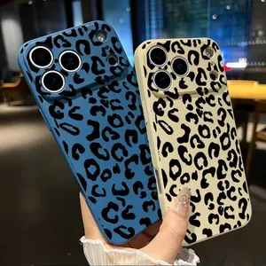 Straight Edge Phone Case Compatible for iPhone 17 16 Pro Max 15 Plus 14 13 12 11 Air Black Vintage Leopard Print Pattern Rugged Durable Shockproof Anti-Scratch Soft Silicone Case Cellphone Casing