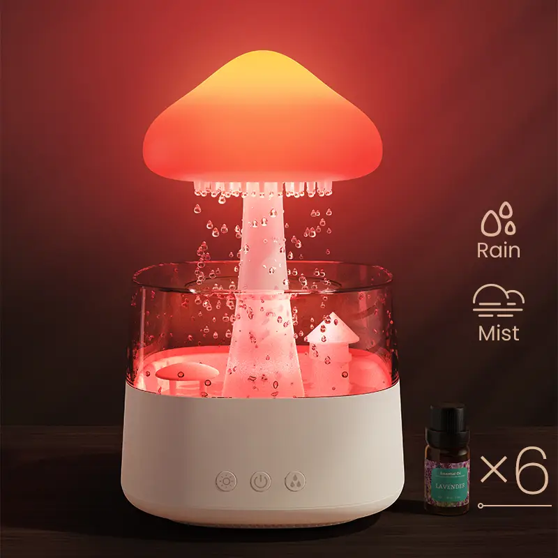 Jack & Rose 2024 New Design Cloud Rain Humidifier with 7 Colorful NightLight, Create Relaxing and Comfortable Atmosphere MushroomLight aroma diffuser