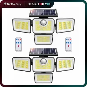 2 Packs LED Motion Sensor Solar Lights Outdoor IP65 Waterproof 3-Head Security Lights 2500-Lumen Floodlights Spotlights 270° Wide-Angle Lighting for Patios Garages and Gardens