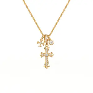 MIULUNA Layered Cross Charm Necklace Dainty Link Chain with Crystal Pave Cross and Star Charms Stackable Necklaces Y2K Aesthetic Jewelry Gift Affordable Fashion Accessories