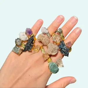 Unique Handmade Raw Natural Crystal Ring – Adjustable Gemstone Ring – Boho Statement Jewelry