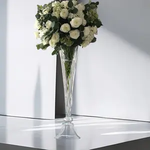 Glass Trumpet Floor Vase Reversible Clarinet Style 40" Clear - Sophisticated Floral Wedding Centerpiece