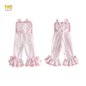 Kids Girls Easter Cute Overalls, Plaid Rabbit Bows Flare Pants Clothes For Spring Casual Daily