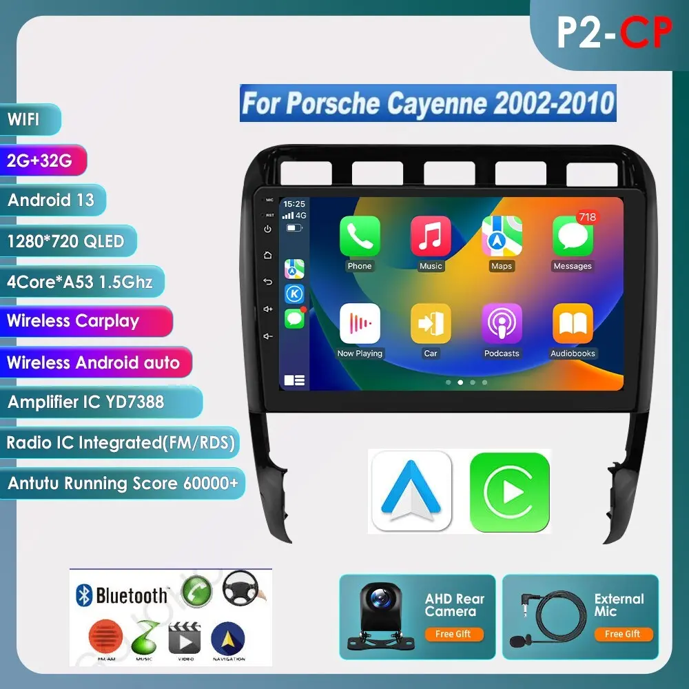 Hizpo 2din Android Autoradio for Porsche Cayenne 2002 - 2010 Car Radio Multimedia Video Player GPS Nav HeadUnit Carplay