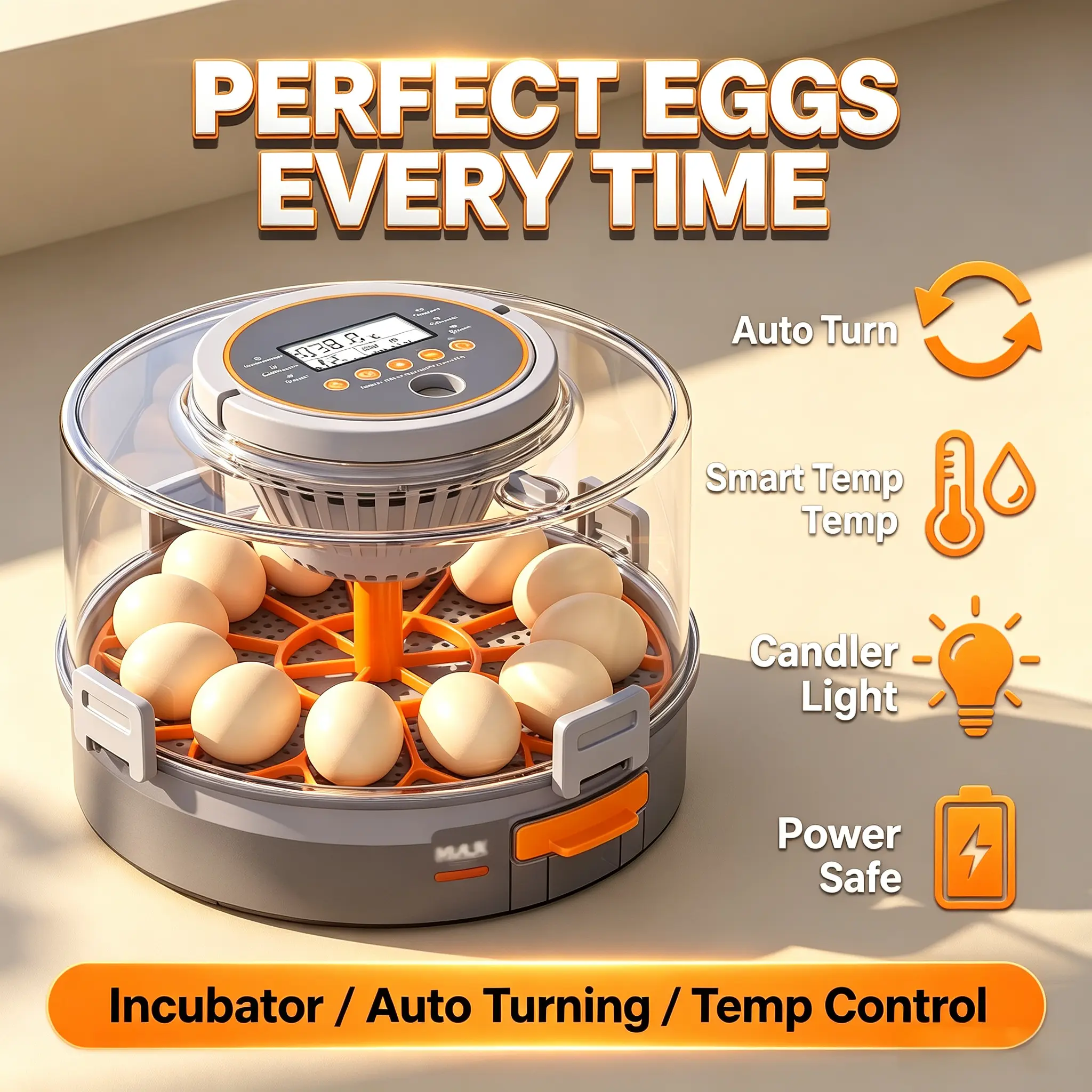 Automatic Egg Incubator with 1L Water Tank for 12/20 Eggs, Smart Digital Poultry Hatcher with Auto Egg Turning & Humidity Control Egg Turner Electronic