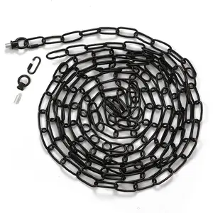 15 Feet Black Lighting Pendant Extension Chain with Connection Locks, Heavy Duty for Hanging Light Fixture Swag Lamp, 65 Lbs Load Capacity