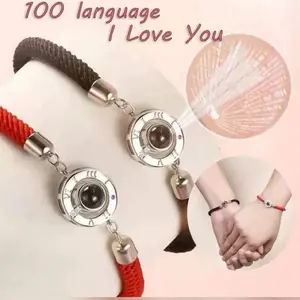 2pcs Fashionable Couple Red Rope Bracelet With 100 Languages I Love You Projection Anniversary Engagement Female Female accessories