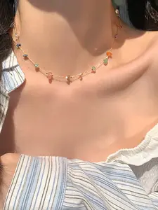 Women's Natural Stone Necklace, Irregular Geometric Colorful Crystal Beads Chain, Elegant Jewelry Accessory for Women & Girls