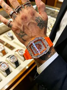 Rose Gold Plated Barrel Watch, Full Diamond Dial, Leopard Head Relief, Rubber Strap, Quartz Movement, Luxury Gift Box Included