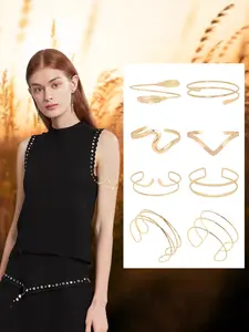 Arm Bracelet, Feather Wave Geometric Multi-Layer Design, Alloy Material, Adjustable Open Design, Casual Style, All Seasons