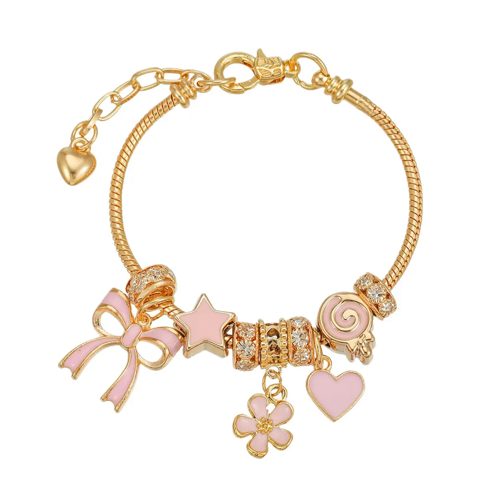 Viral Trend Y2K Aesthetic Must-Have Women's & Girls' Charm Bracelet, Cute Bow Heart Flower Enamel Charms with Rhinestone, Exquisite Snake Chain Jewelry, for Daily Wear, Birthday Gift & Party