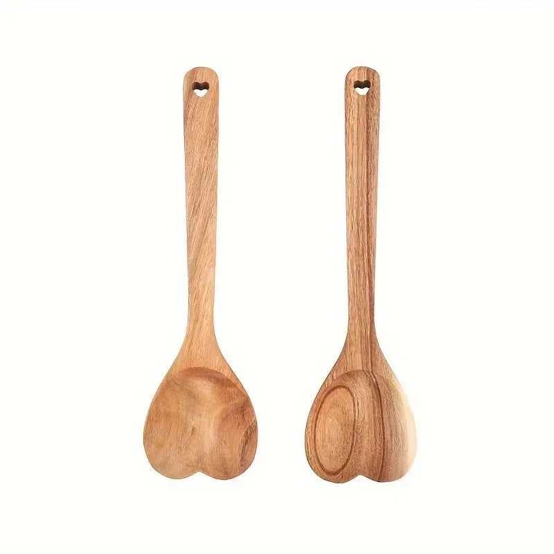 Acacia Wood Heart Solid Spoon Utensil Set - 1/2pcs Durable Heart-Shaped Kitchen Cutlery for Cooking, Unique Gift for Cooks, Housewarming & Wedding Kitchen Addition