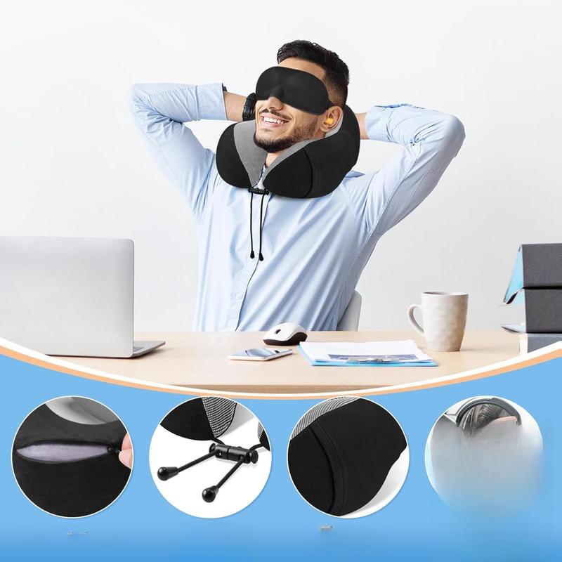 2 Pack Travel Pillow Premium Memory Foam, Comfortable & Supportive Neck Pillow, Neck Pillows for Sleeping Travel, Airplane Pillow for Sleeping Airplane, Car, Office and Home（Black & Black）