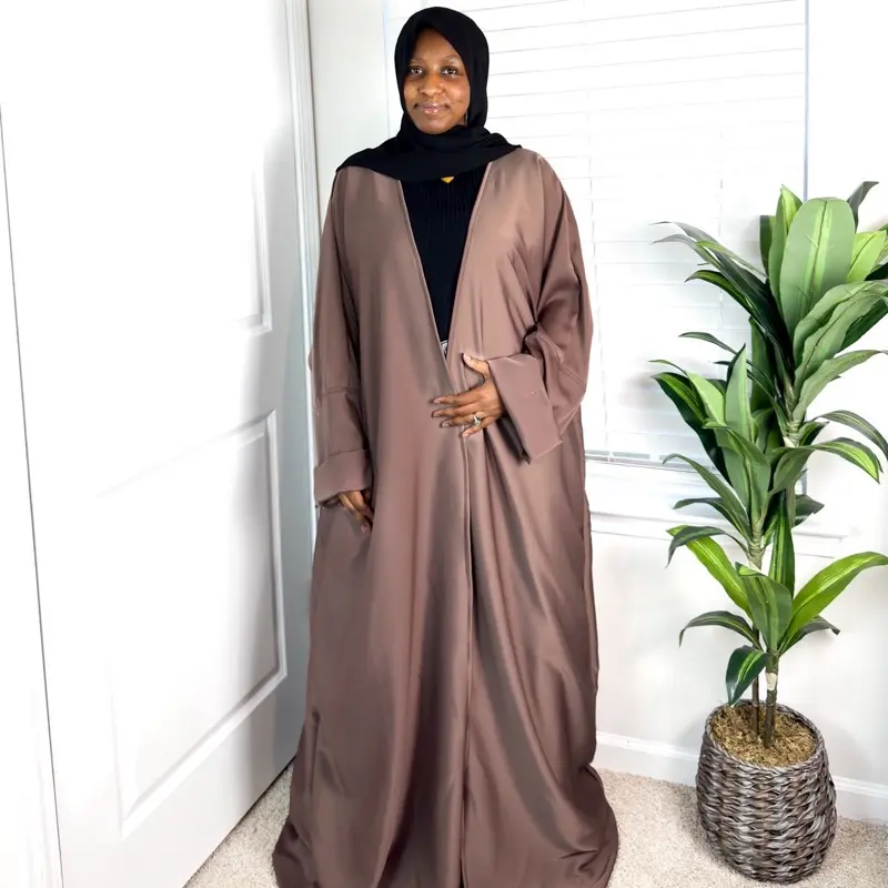 NoorSilk Abaya - Elegant Taupe Silk Abaya with Long Sleeves for Comfort and Style with Soft Material and Stylish Design