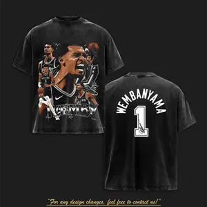 Retro Victor Wembanyama - Wemby 1 Premium Washed T-Shirt, Vintage Spurs Phenom Graphic Tee, Basketball Fans Hoops Streetwear Shirt, Victor Fan Merch, Unisex Oversized Sports Gift Tee