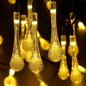 Solar String Light Outdoor Waterproof Solar Drop Lights,Water Drop Fairy Lights 13ft 20LEDs Solar Light with 8 Modes Solar Party Lights for Garden,Christmas Decorations (Warm White)